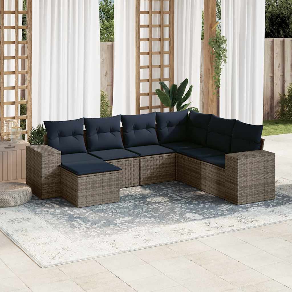 7-teiliges Gartensofa-Set mit Kissen, grau, Polyrattan