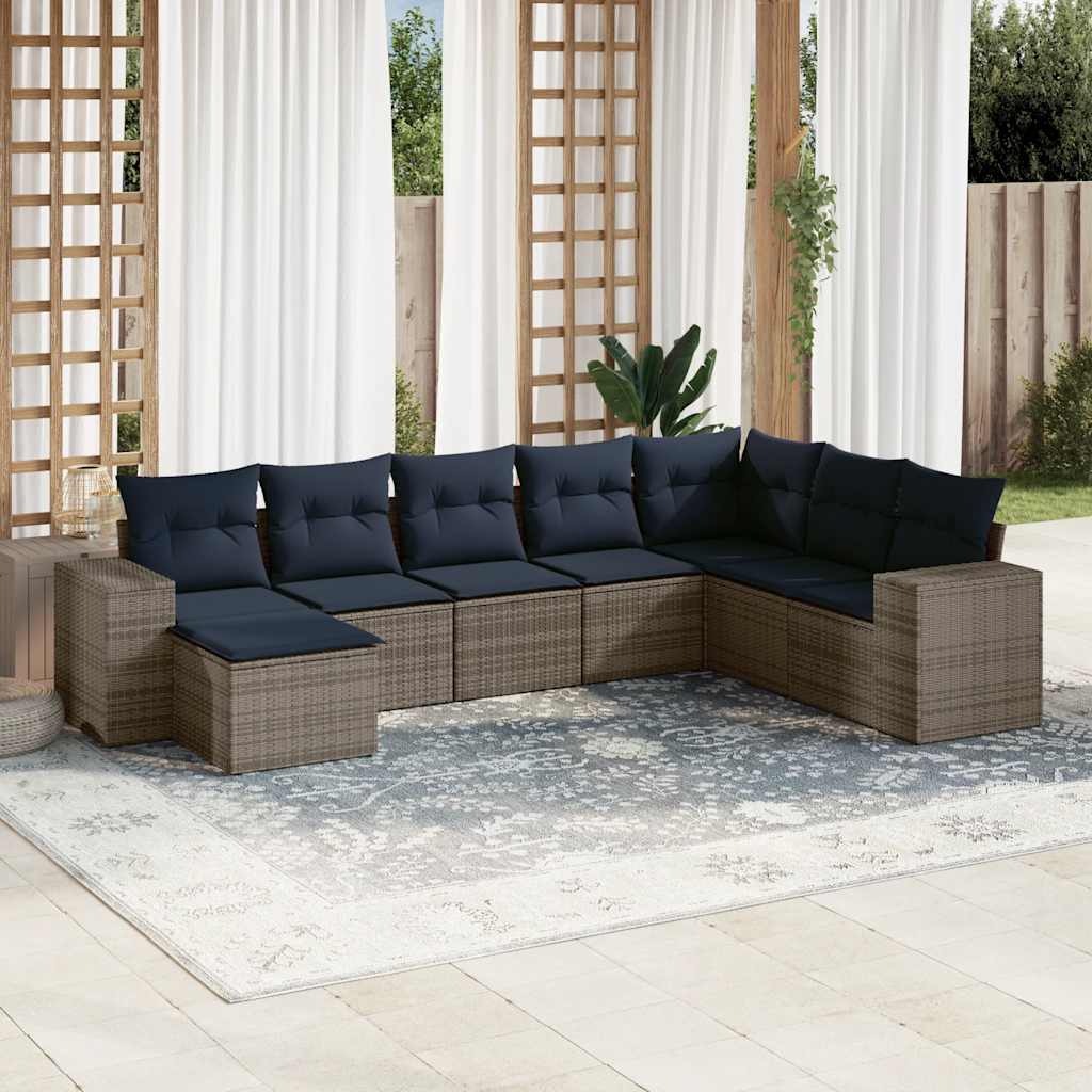 8-teiliges Gartensofa-Set mit Kissen, grau, Polyrattan