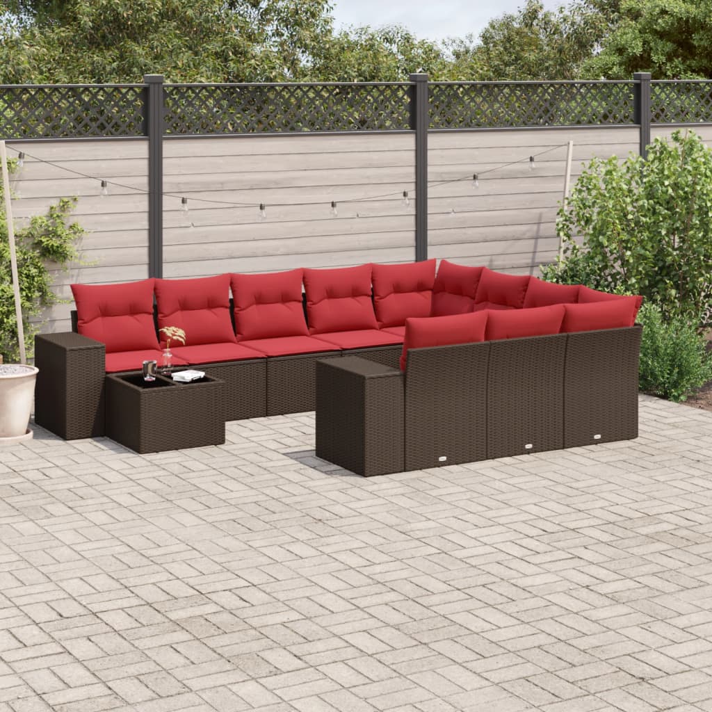 11-teiliges Gartensofa-Set mit Kissen, braun, Polyrattan