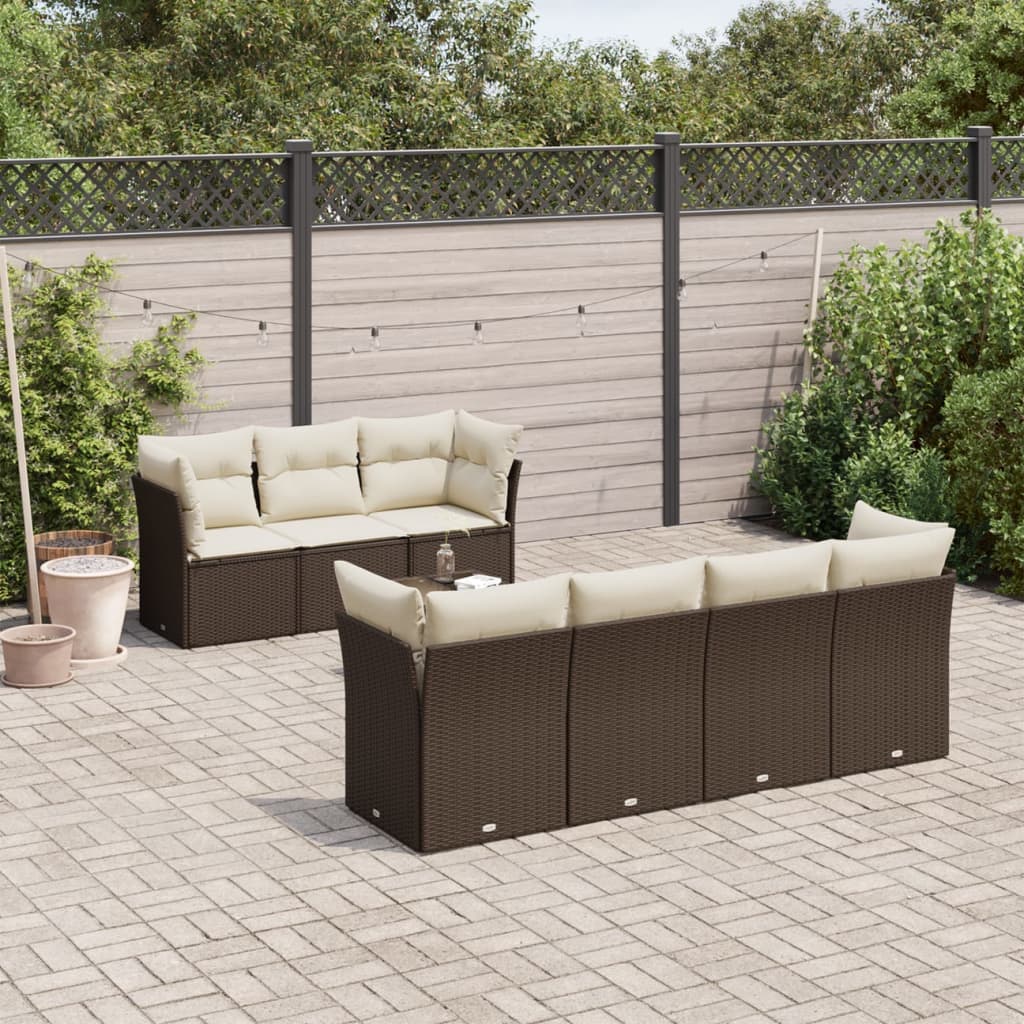 8-tlg. Garten-Sofagarnitur mit Kissen Braun Poly Rattan
