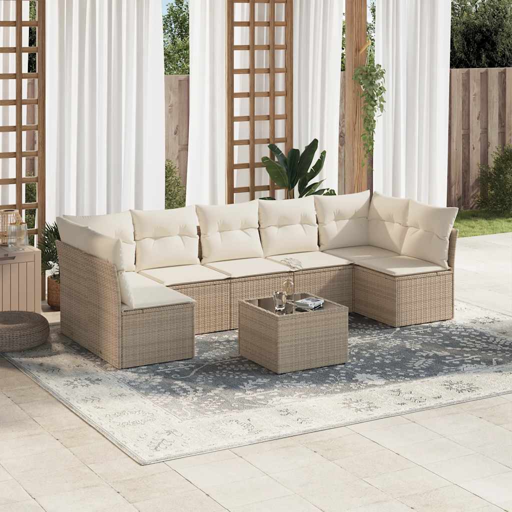 8-tlg. Garten-Sofagarnitur mit Kissen Beige Poly Rattan