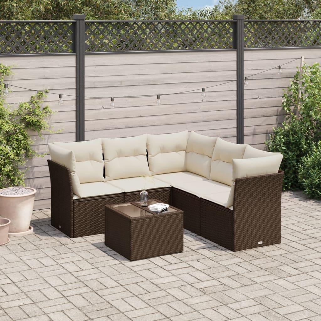6-tlg. Garten-Sofagarnitur mit Kissen Braun Poly Rattan