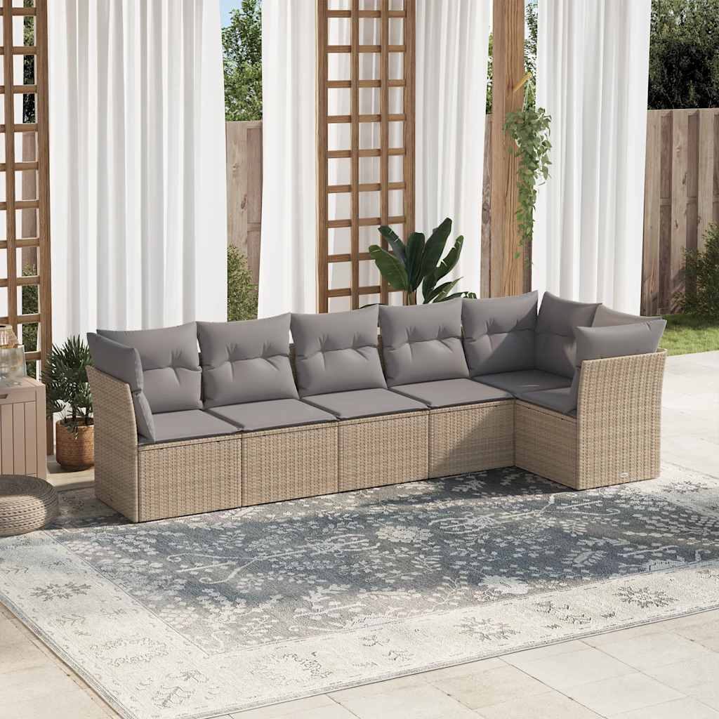 6-tlg. Garten-Sofagarnitur mit Kissen Beige Poly Rattan