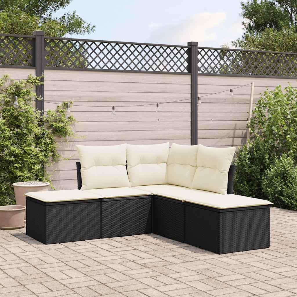 5-tlg. Garten-Sofagarnitur mit Kissen Schwarz Poly Rattan