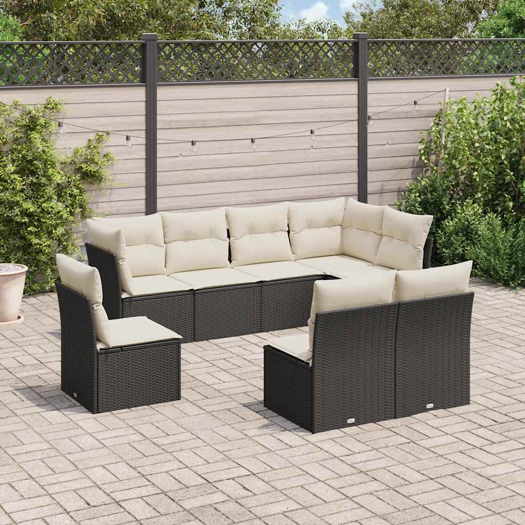 8-tlg. Garten-Sofagarnitur mit Kissen Schwarz Poly Rattan