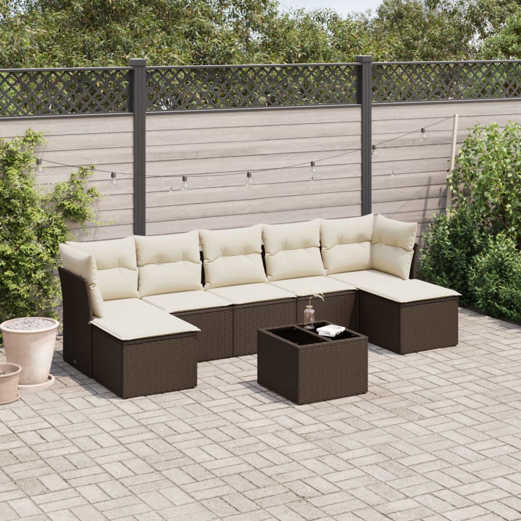 8-tlg. Garten-Sofagarnitur mit Kissen Braun Poly Rattan