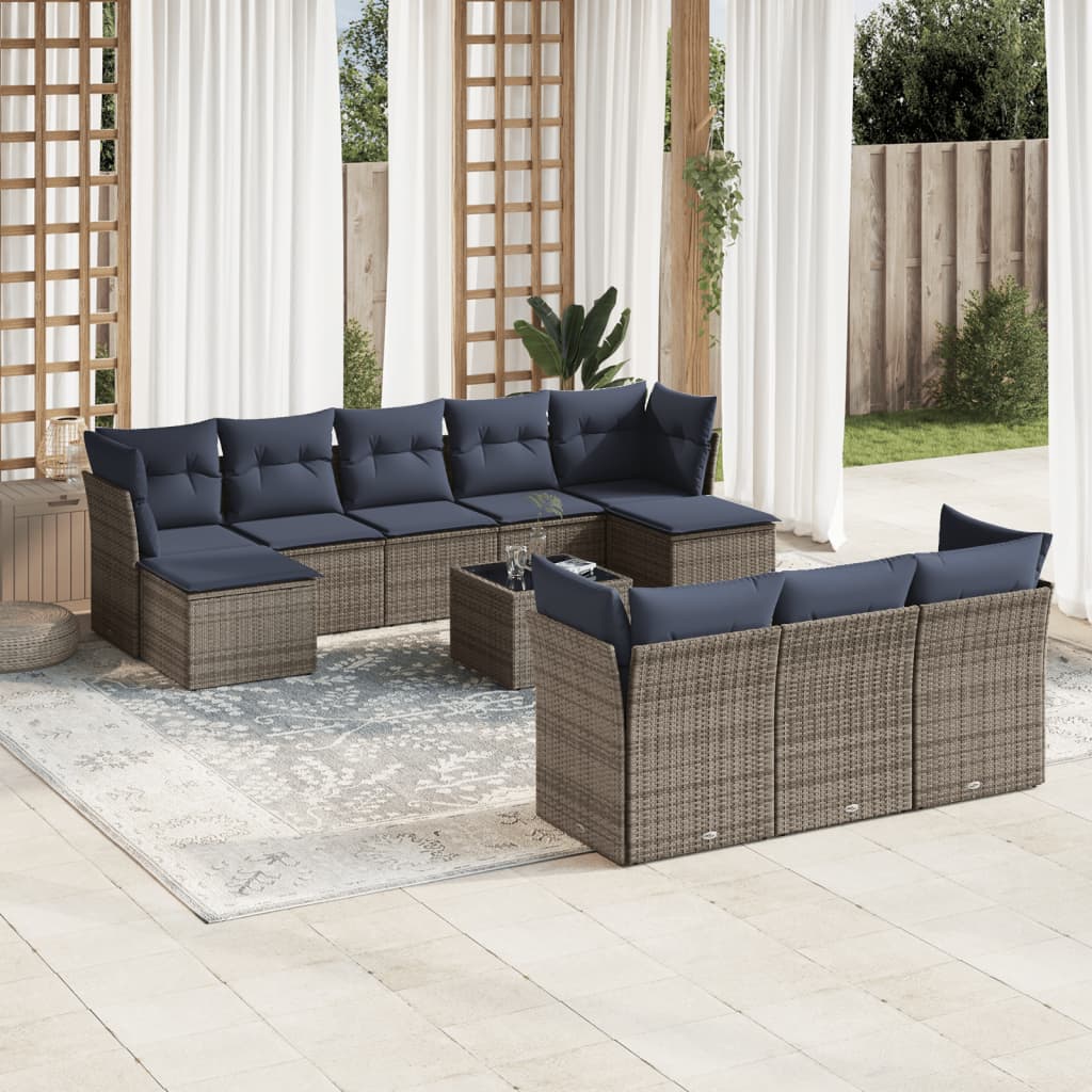 11-teiliges Gartensofa-Set mit Kissen, grau, Polyrattan