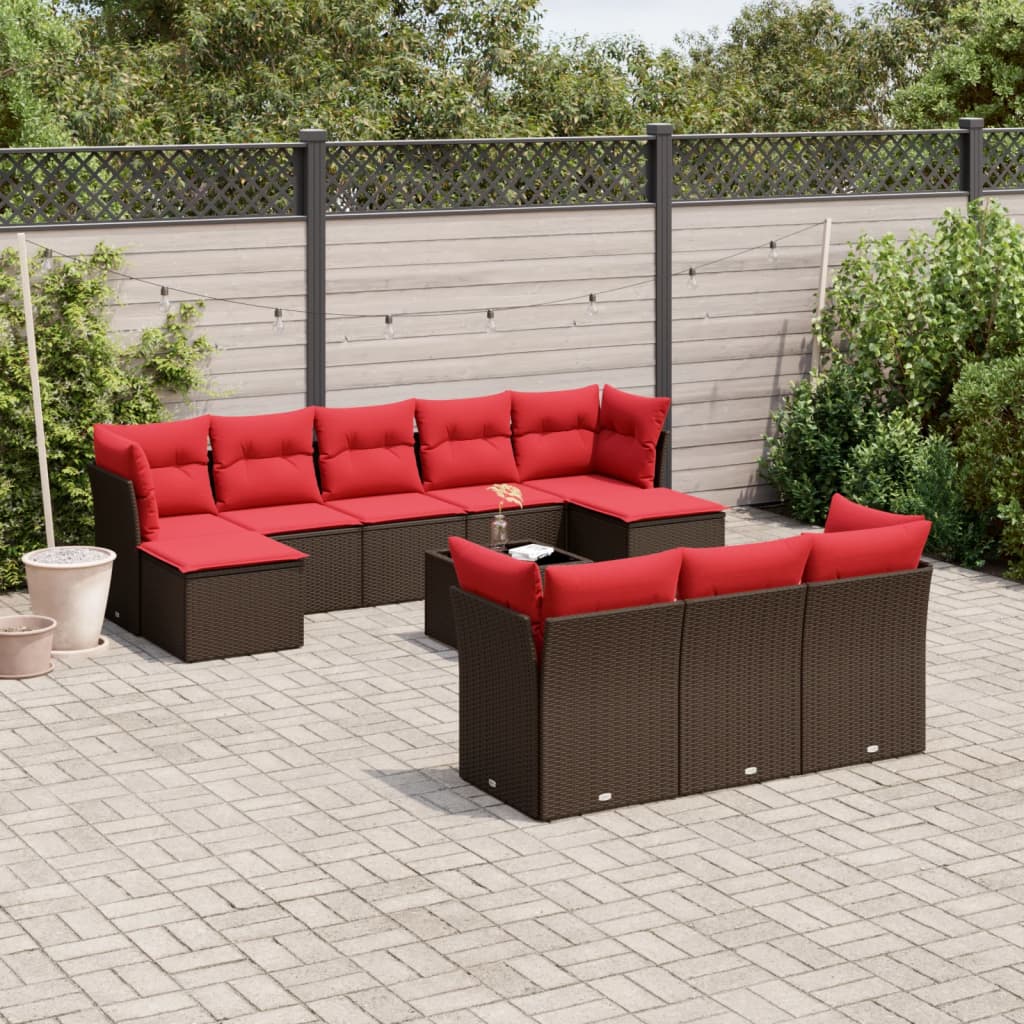 11-teiliges Gartensofa-Set mit Kissen, braun, Polyrattan