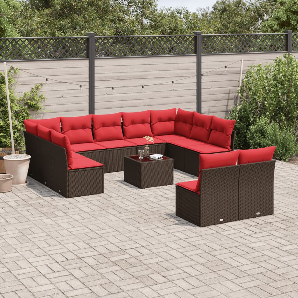 12-teiliges Gartensofa-Set mit Kissen, braun, Polyrattan
