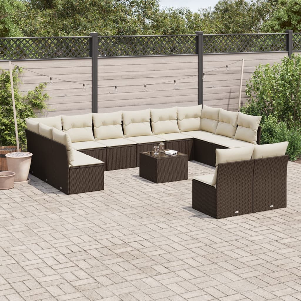 13-tlg. Garten-Sofagarnitur mit Kissen Braun Poly Rattan
