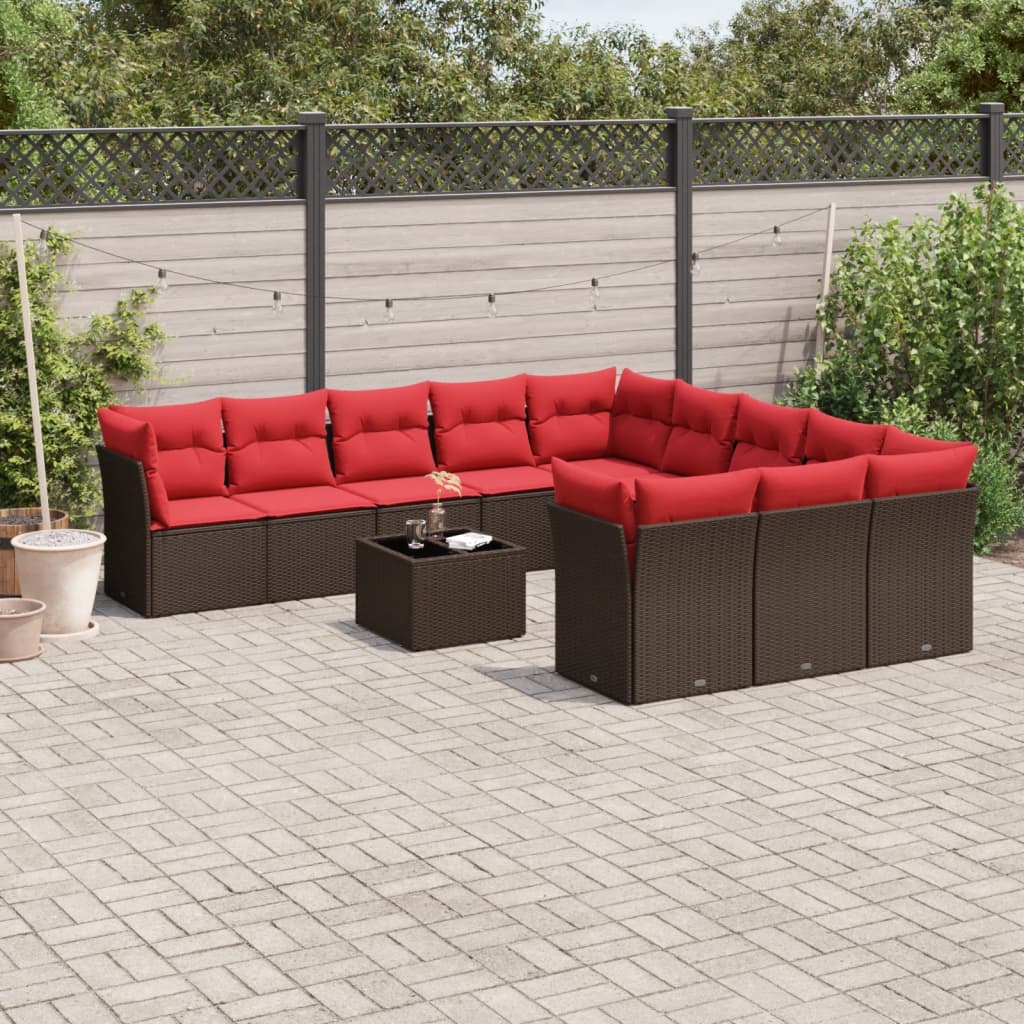 12-teiliges Gartensofa-Set mit Kissen, braun, Polyrattan