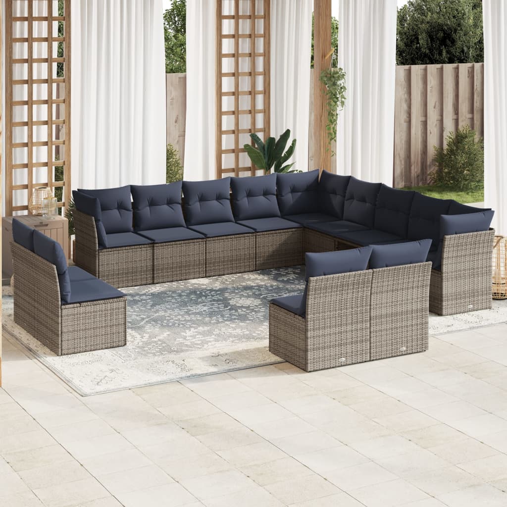 13-teiliges Gartensofa-Set mit Kissen, grau, Polyrattan