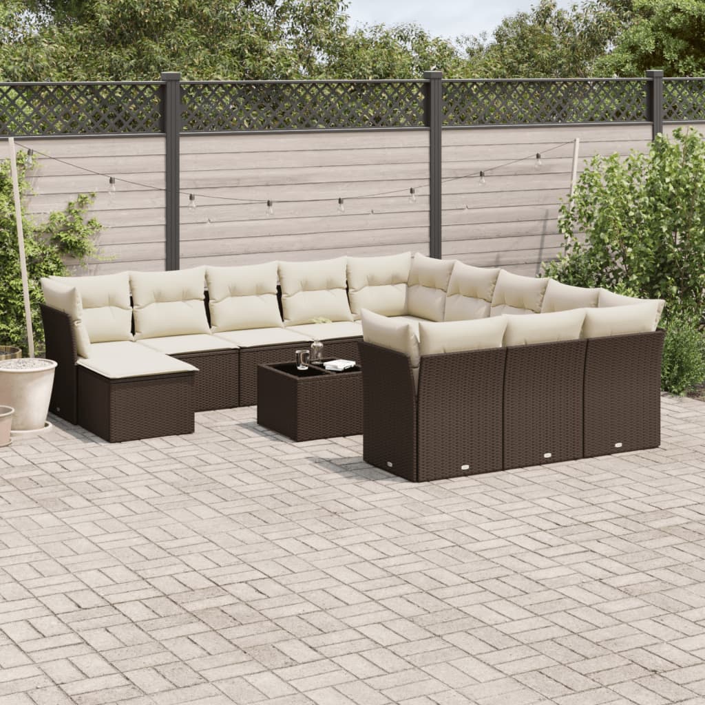 13-tlg. Garten-Sofagarnitur mit Kissen Braun Poly Rattan