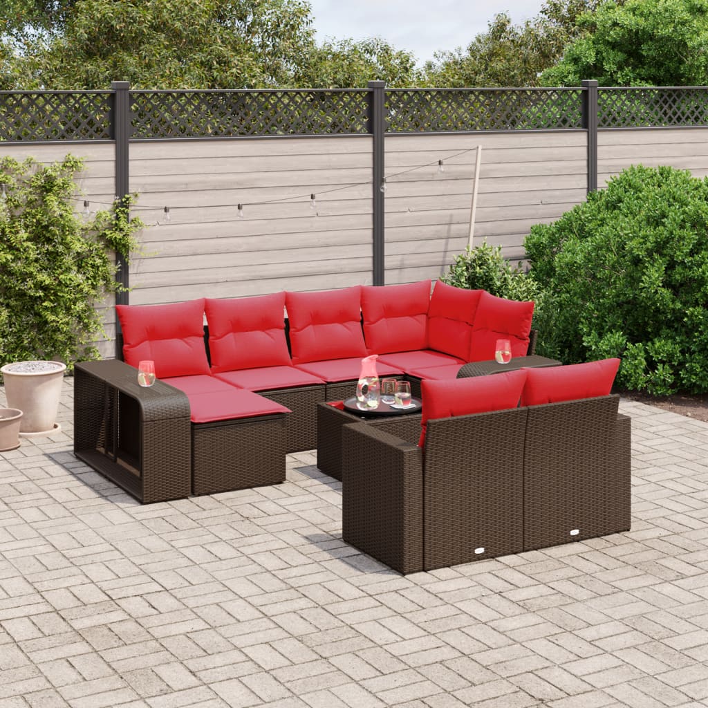 11-teiliges Gartensofa-Set mit Kissen, braun, Polyrattan