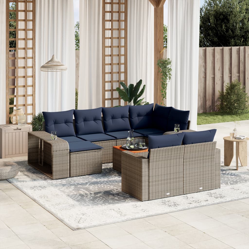 11-teiliges Gartensofa-Set mit Kissen, grau, Polyrattan