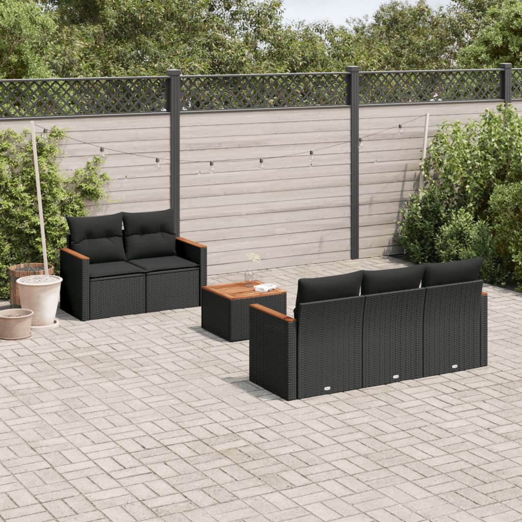 6-tlg. Garten-Sofagarnitur mit Kissen Schwarz Poly Rattan