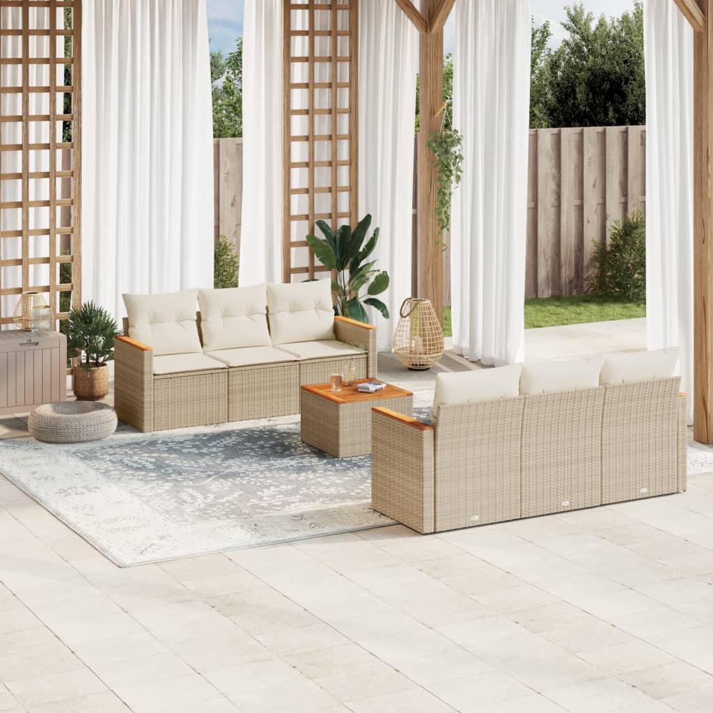 7-tlg. Garten-Sofagarnitur mit Kissen Beige Poly Rattan