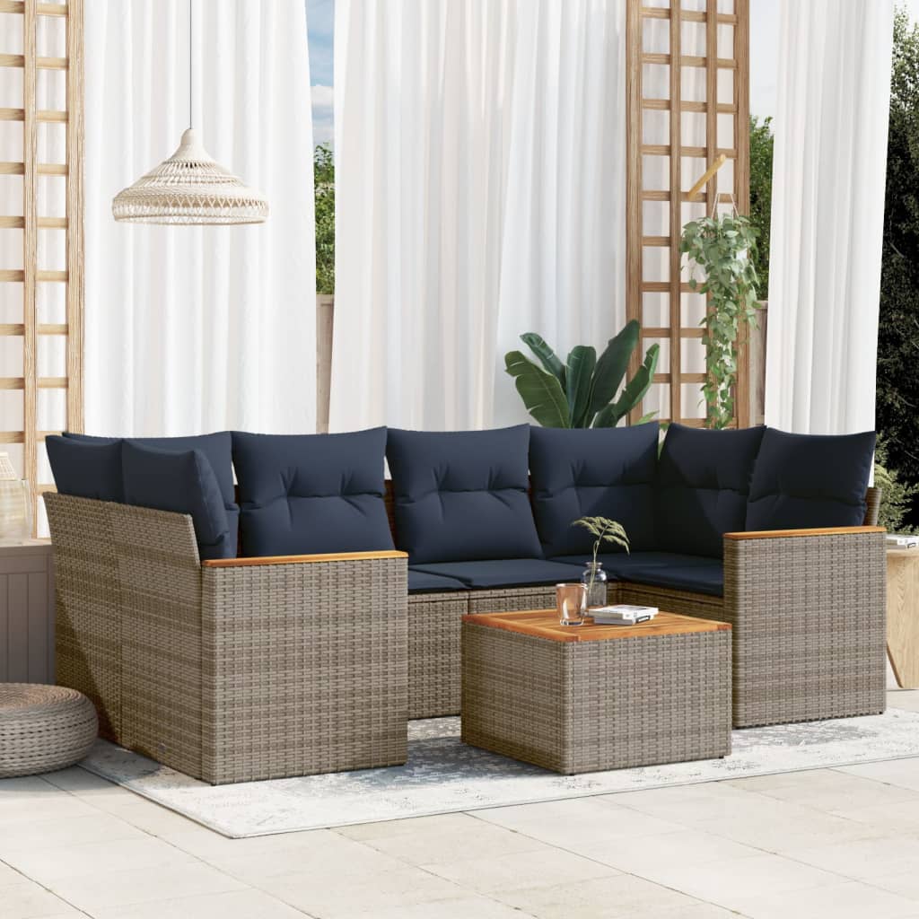 7-teiliges Gartensofa-Set mit Kissen, grau, Polyrattan