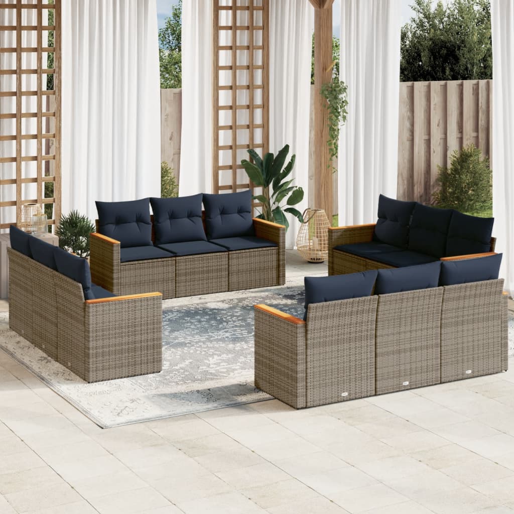 12-teiliges Gartensofa-Set mit Kissen, grau, Polyrattan