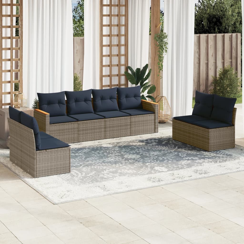 8-teiliges Gartensofa-Set mit Kissen, grau, Polyrattan