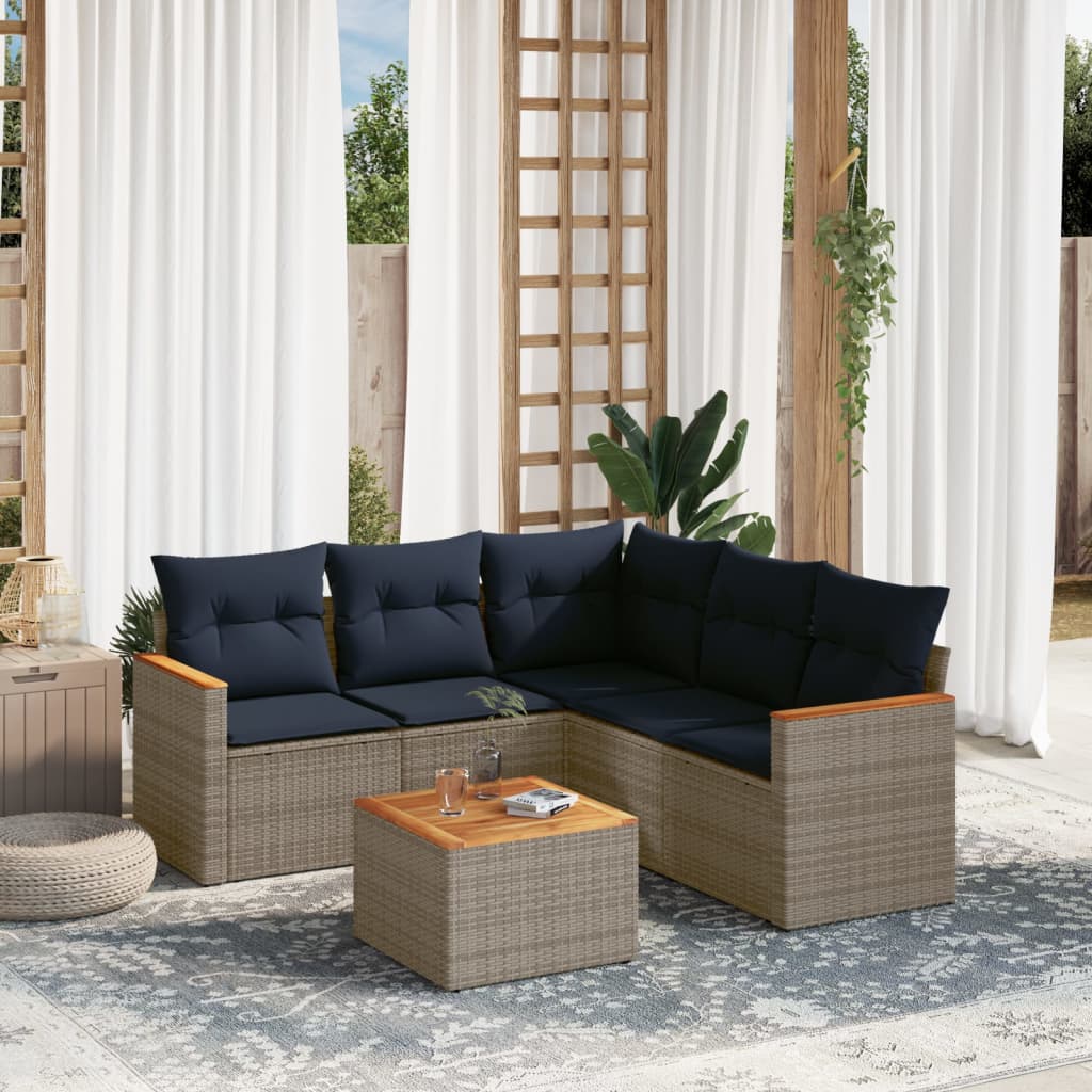6-teiliges Gartensofa-Set mit Kissen, grau, Polyrattan