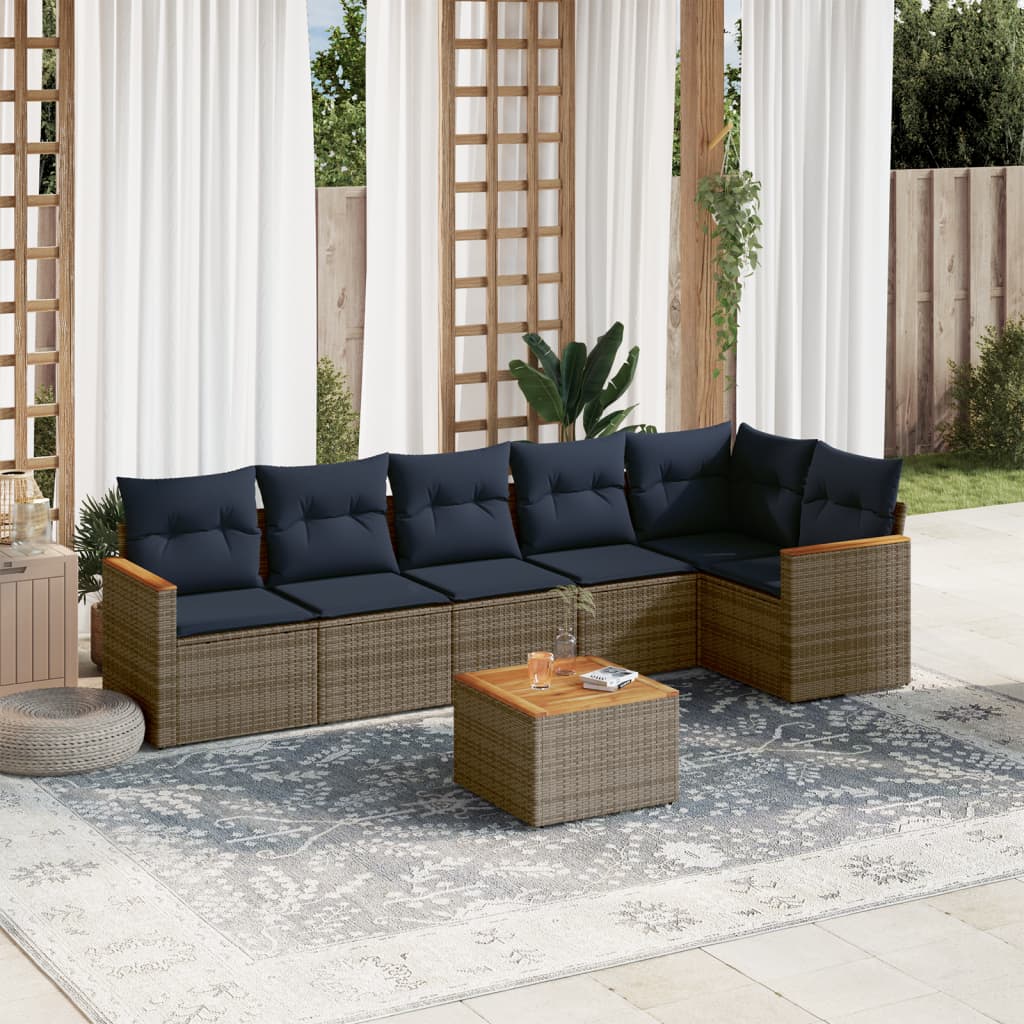 7-teiliges Gartensofa-Set mit Kissen, grau, Polyrattan