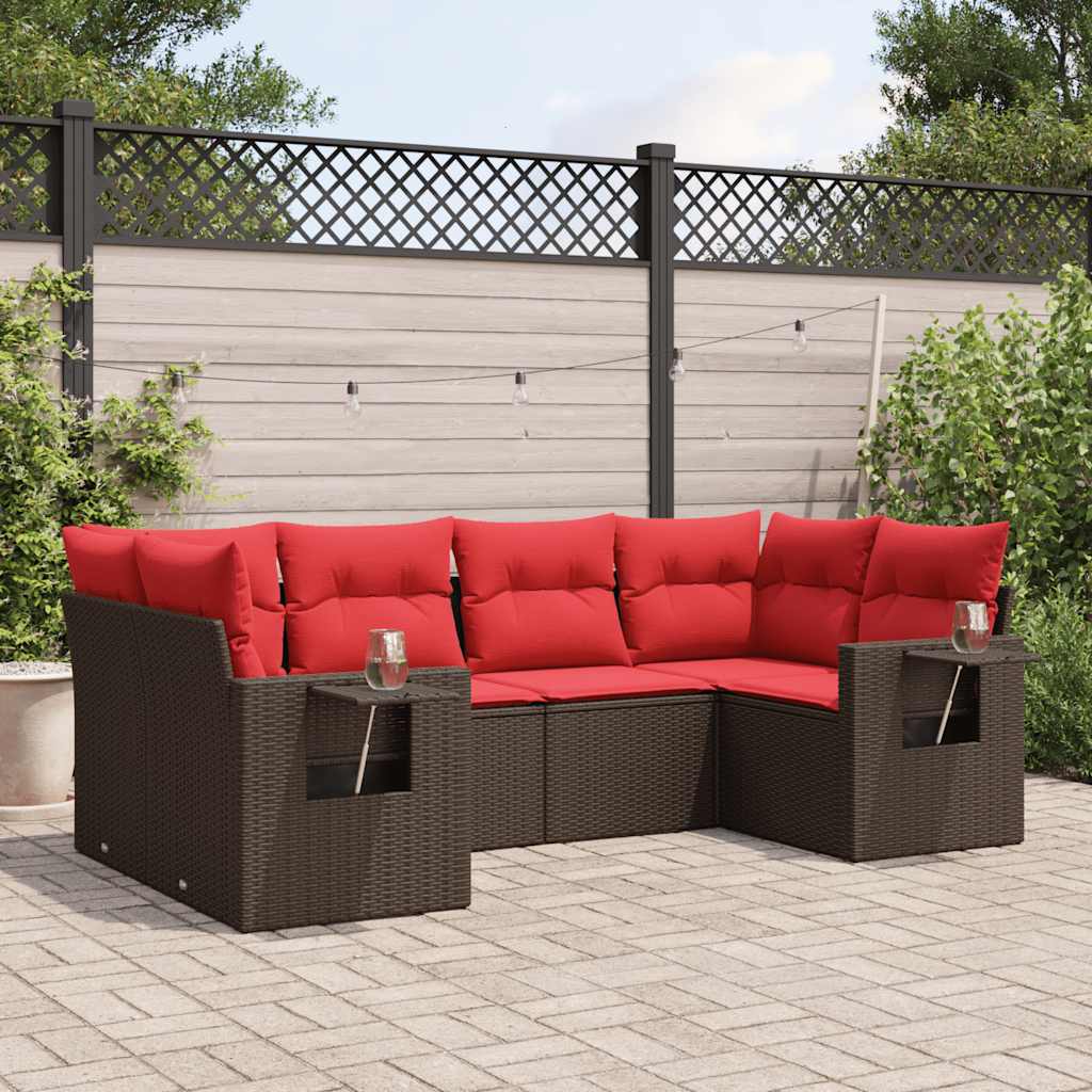 6-teiliges Gartensofa-Set mit Kissen, braun, Polyrattan
