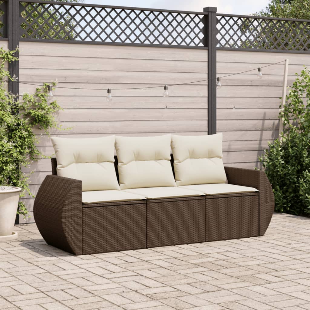 3-tlg. Garten-Sofagarnitur mit Kissen Braun Poly Rattan