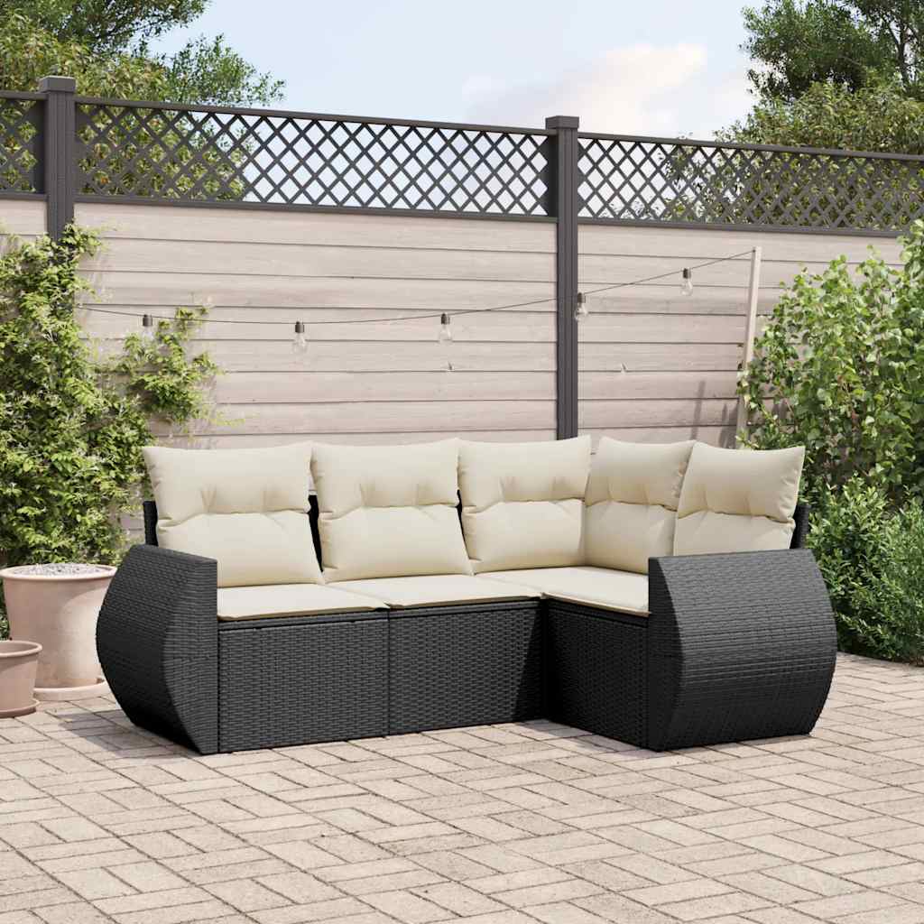 4-tlg. Garten-Sofagarnitur mit Kissen Schwarz Poly Rattan