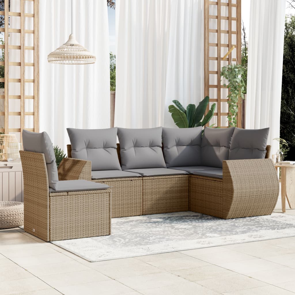 6-tlg. Garten-Sofagarnitur mit Kissen Beige Poly Rattan