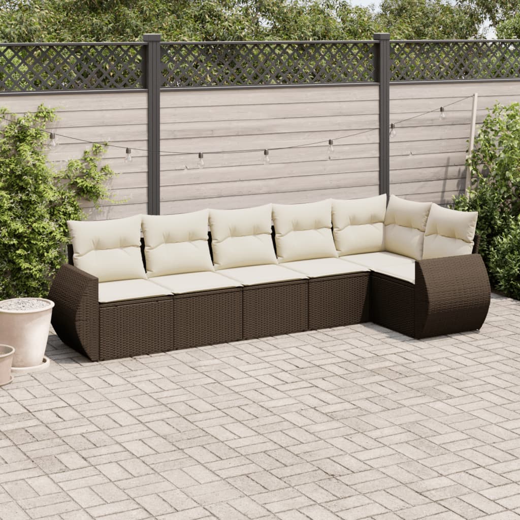 6-tlg. Garten-Sofagarnitur mit Kissen Braun Poly Rattan