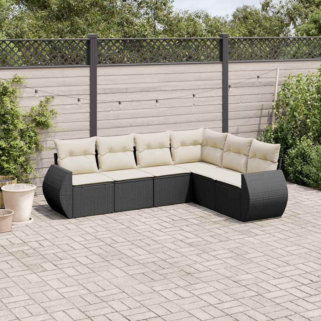 6-tlg. Garten-Sofagarnitur mit Kissen Schwarz Poly Rattan