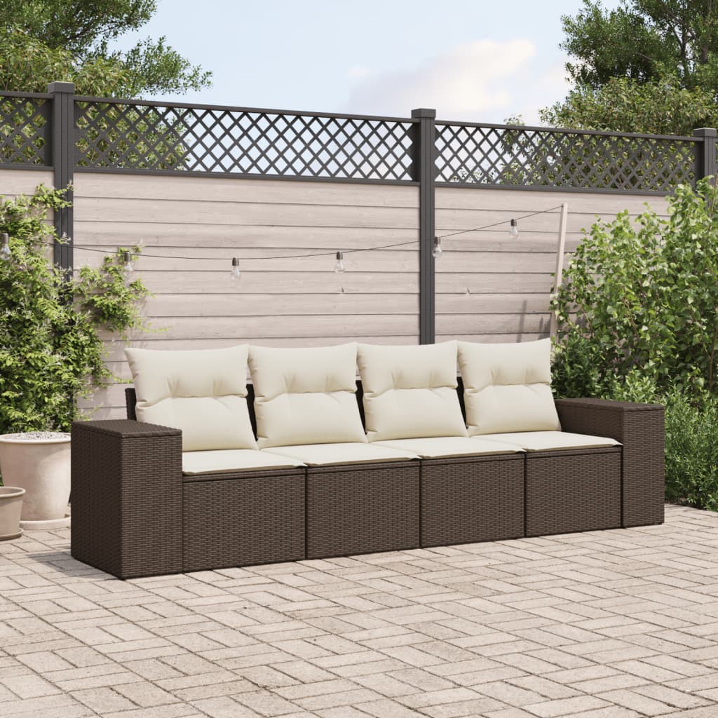 4-tlg. Garten-Sofagarnitur mit Kissen Braun Poly Rattan