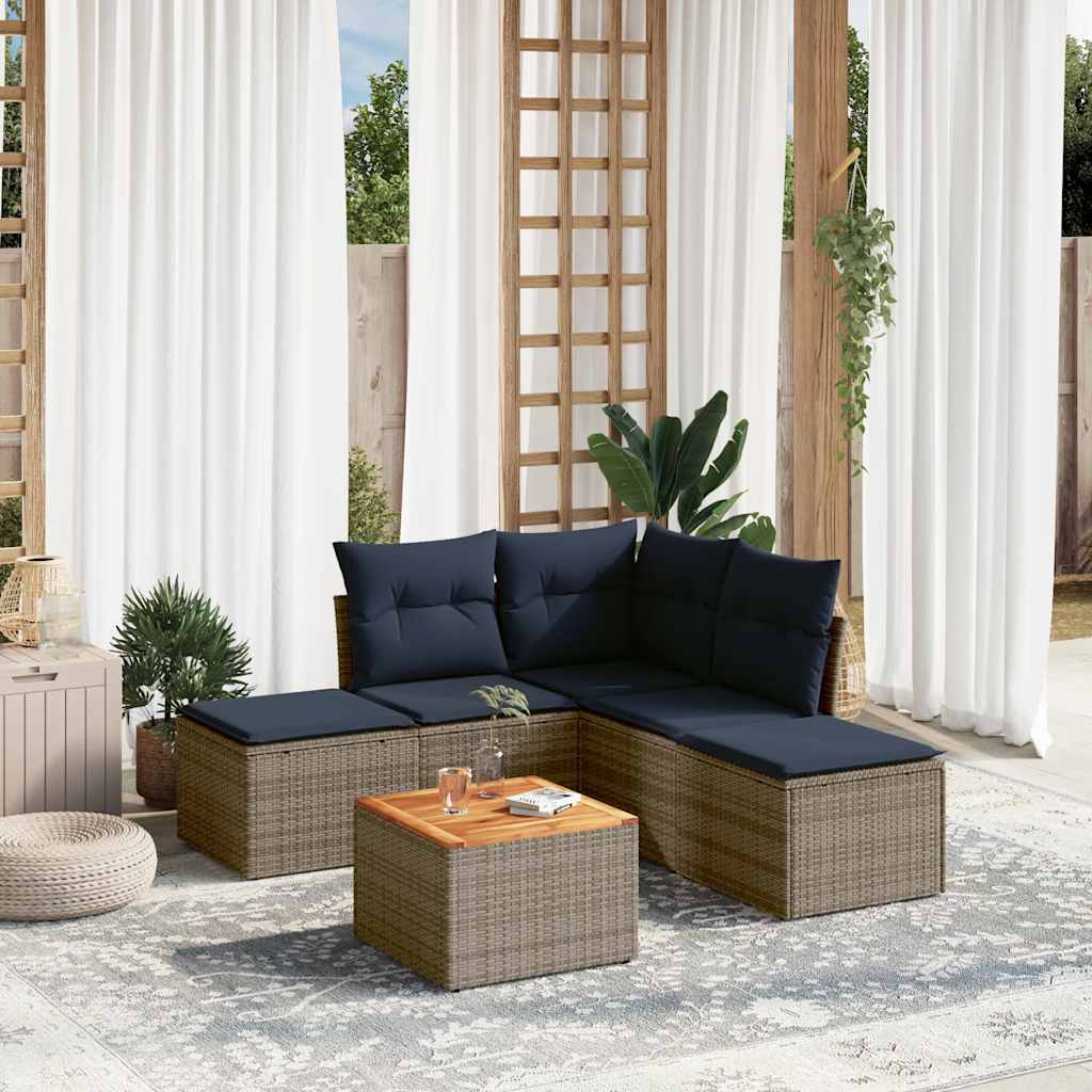 6-teiliges Gartensofa-Set mit Kissen, grau, Polyrattan