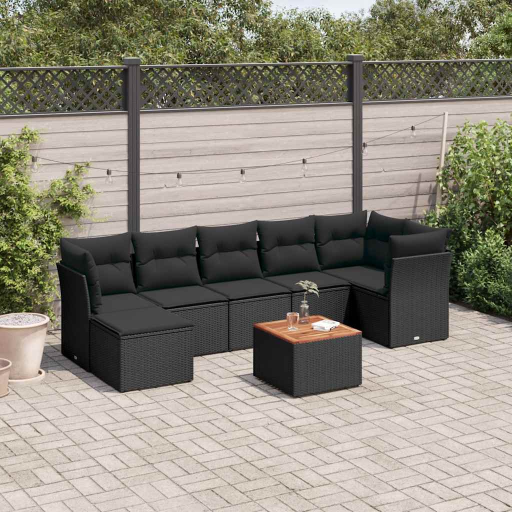 8-tlg. Garten-Sofagarnitur mit Kissen Schwarz Poly Rattan