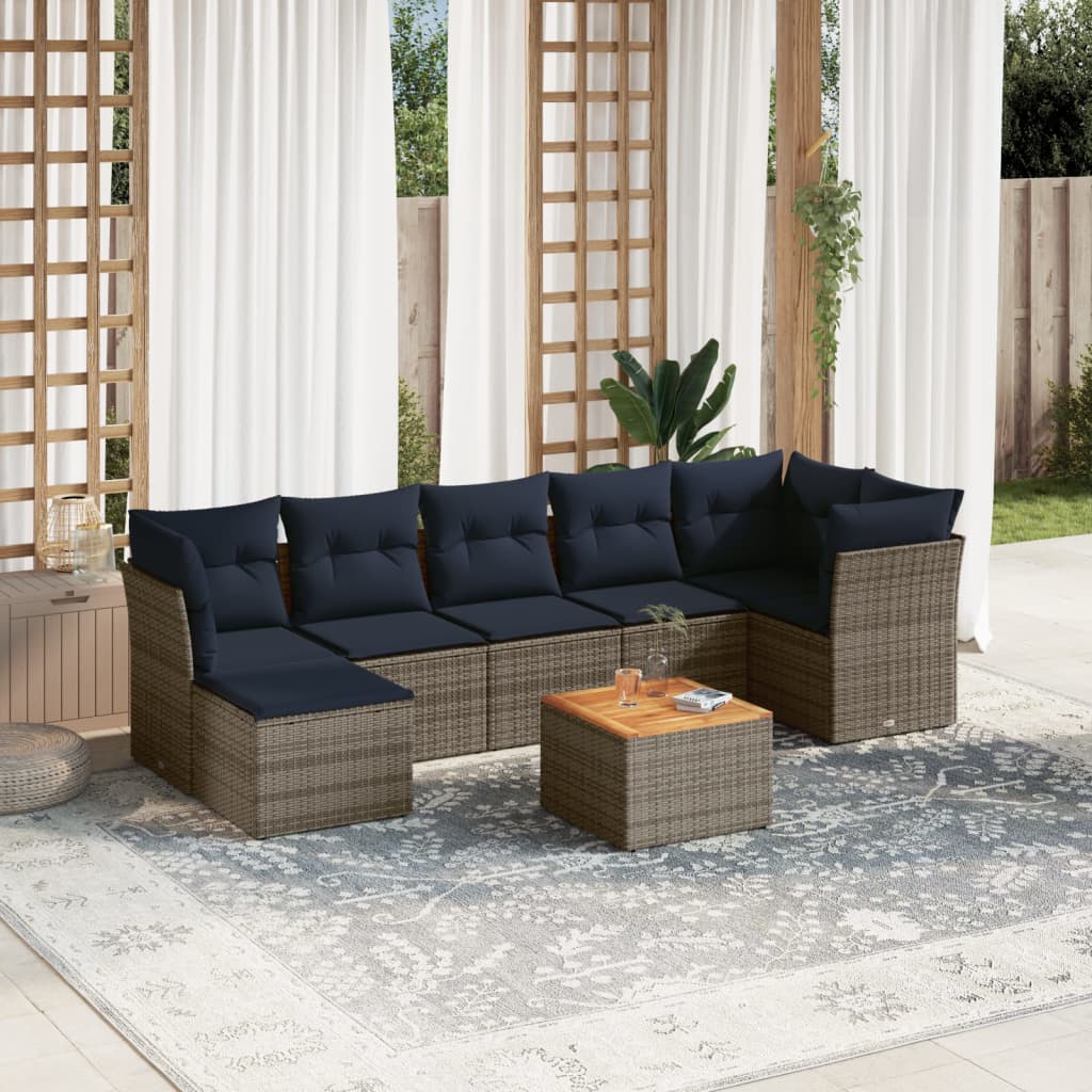 8-teiliges Gartensofa-Set mit Kissen, grau, Polyrattan