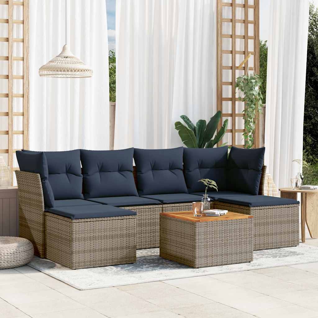 7-teiliges Gartensofa-Set mit Kissen, grau, Polyrattan