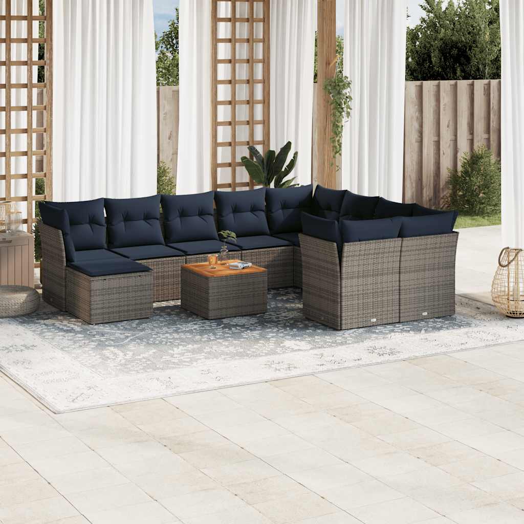 11-teiliges Gartensofa-Set mit Kissen, grau, Polyrattan