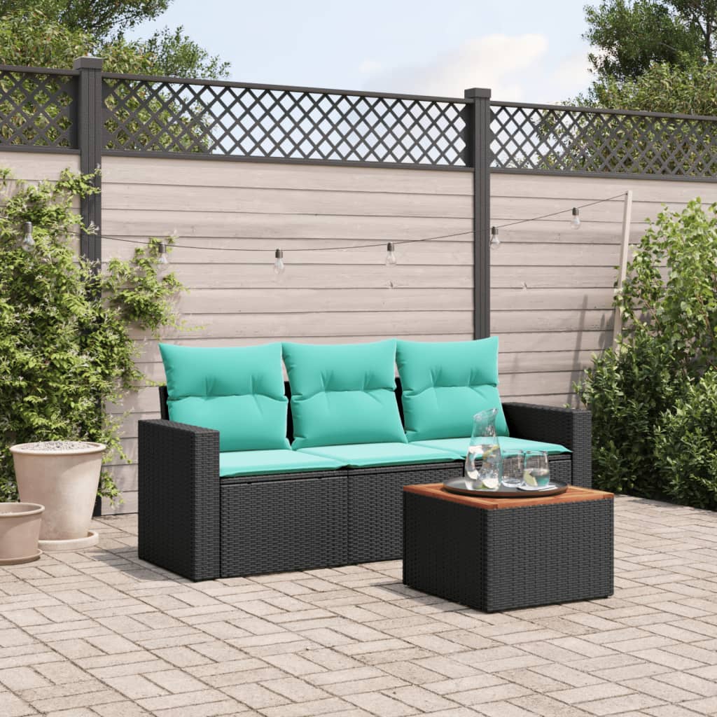 4-tlg. Garten-Sofagarnitur mit Kissen Schwarz Poly Rattan