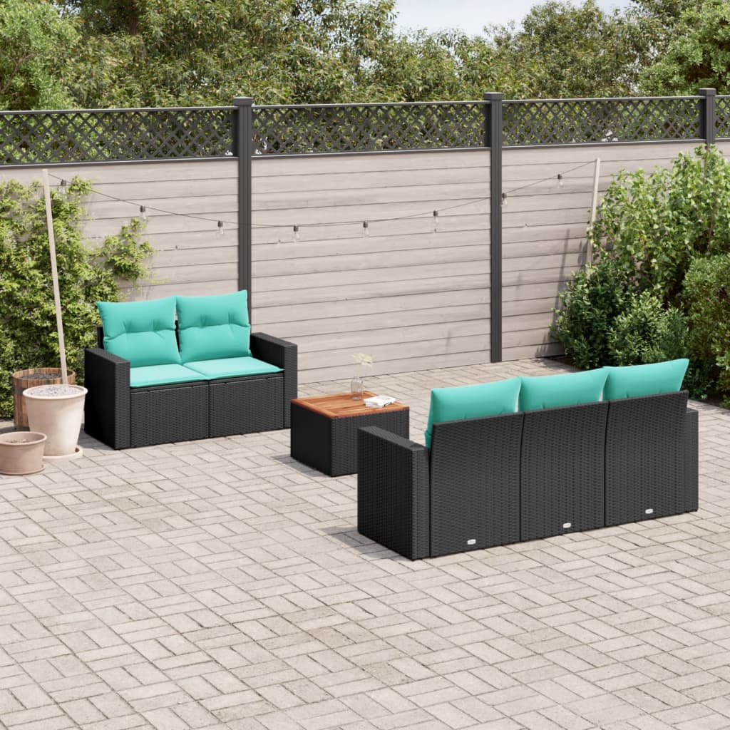 6-tlg. Garten-Sofagarnitur mit Kissen Schwarz Poly Rattan
