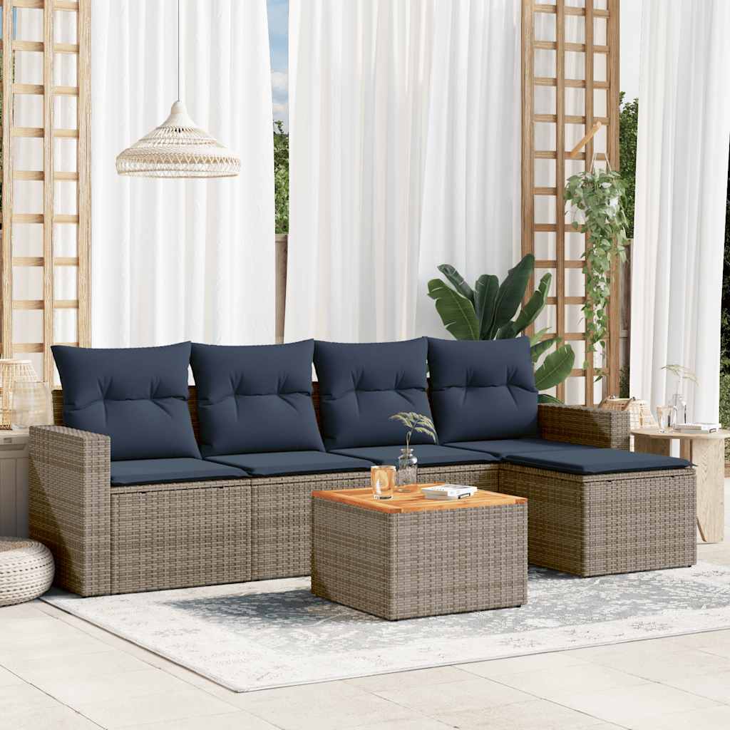 6-teiliges Gartensofa-Set mit Kissen, grau, Polyrattan