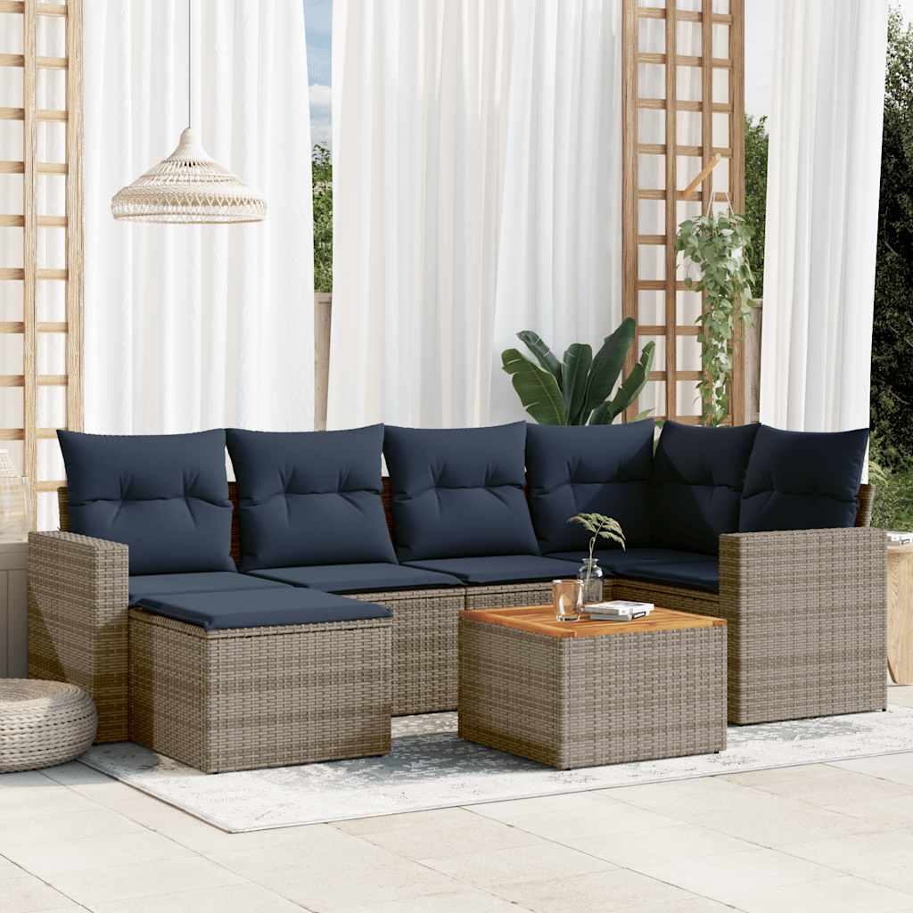 7-teiliges Gartensofa-Set mit Kissen, grau, Polyrattan