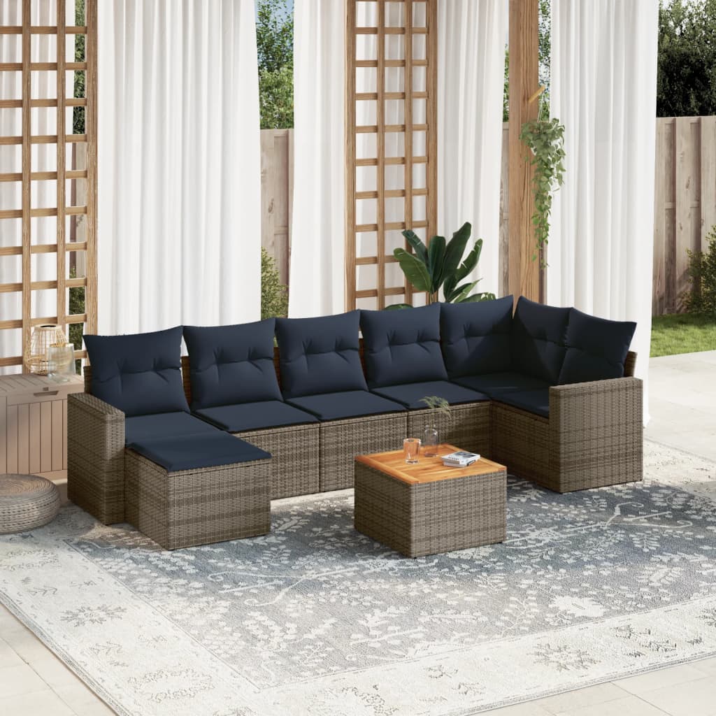 8-teiliges Gartensofa-Set mit Kissen, grau, Polyrattan