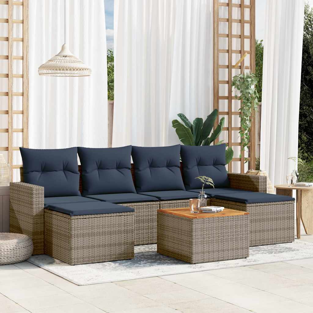 7-teiliges Gartensofa-Set mit Kissen, grau, Polyrattan