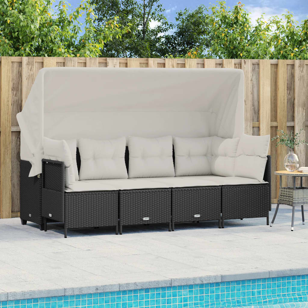 5-tlg. Garten-Sofagarnitur mit Kissen Schwarz Poly Rattan