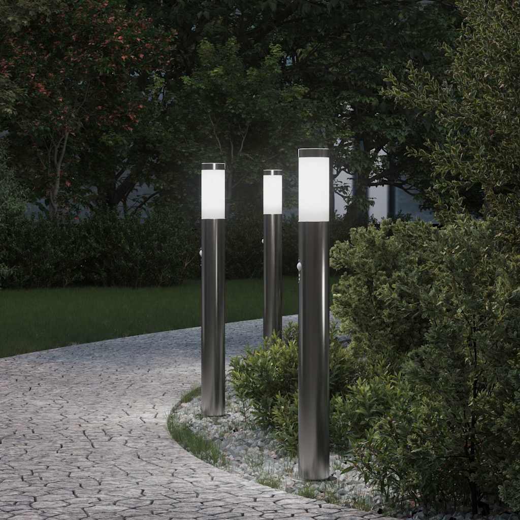 Pollerleuchten mit Sensor 3er 80 cm Edelstahl IP44