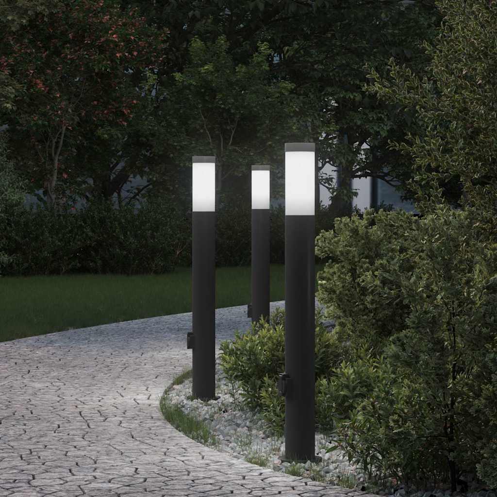Pollerleuchten mit Auslass 3er 80 cm Edelstahl IP44