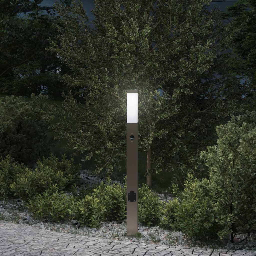 Pollerleuchte mit Sensor&Steckdose 80 cm Edelstahl IP44