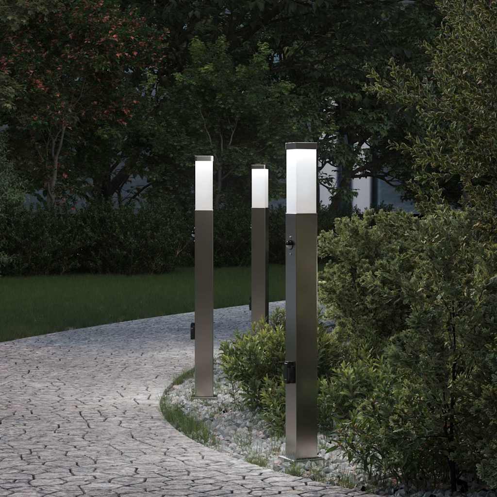 Pollerleuchten mit Sensor&Steckdose 3 Stk. 80 cm Edelstahl IP44