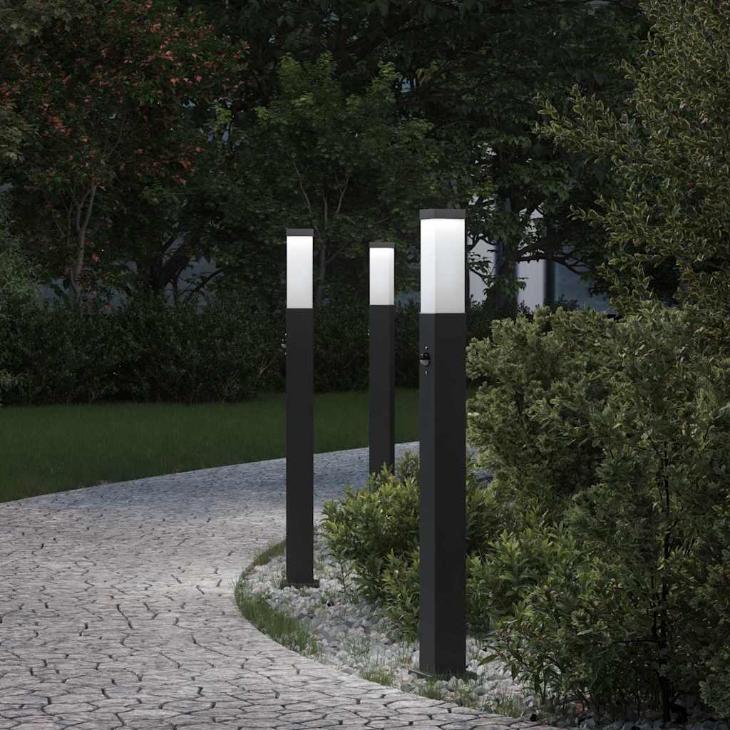Pollerleuchten mit Sensor 3 Stk. 80 cm Schwarz IP44